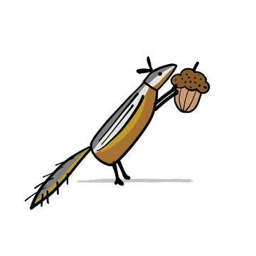 Funny Chimpank with nut. Ground Squirrel. Sketch for your design Stock Illustration