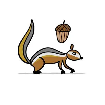 Funny Chimpank with nut. Ground Squirrel. Sketch for your design Stock Illustration