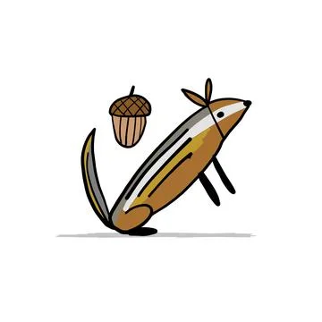 Funny Chimpank with nut. Ground Squirrel. Sketch for your design Stock Illustration