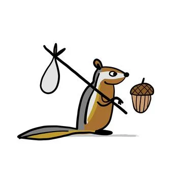 Funny Chimpank with nut. Ground Squirrel. Sketch for your design Stock Illustration