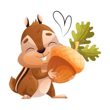 Funny Chipmunk Character with Cute Snout Embracing Acorn Vector Illustration Stock Illustration