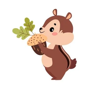 Funny Chipmunk Character with Cute Snout Holding Acorn Vector Illustration Illustrazione stock