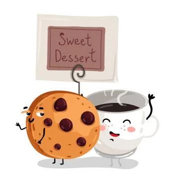 Funny chocolate chip cookie and coffee cup Stock Illustration