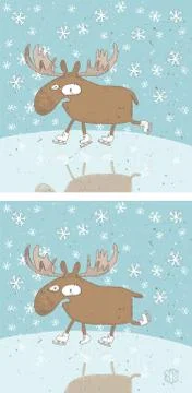 Funny Christmas Moose Differences Visual Game Stock Illustration
