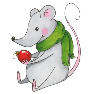Funny Christmas mouse. element of the new year set Isolated on white background. Illustrazione stock