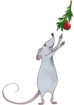 Funny Christmas mouse. A separate element of the new year set. Stock Illustration