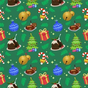 Funny christmas pattern with sweets and gifts Stock Illustration