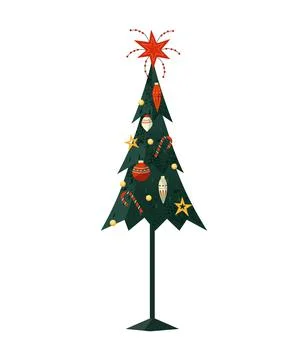 Funny Christmas tree with ornaments vector icon Stock Illustration