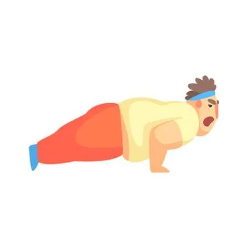 Funny Chubby Man Character Doing Push Ups At Gym Workout Illustration Stock Illustration