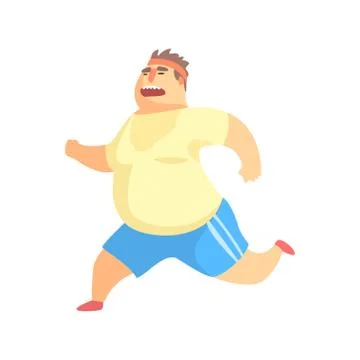 Funny Chubby Man Character Doing Gym Workout Running And Sweating Illustration Stock Illustration