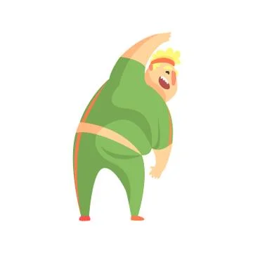 Funny Chubby Man Character Doing Gym Workout Stretching And Smiling Illustration Stock Illustration