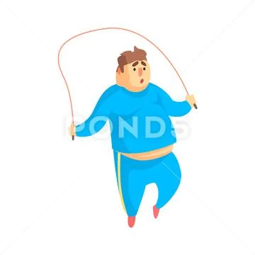 Funny Chubby Man Character Doing Gym Workout Jumping On Skipping Rope Stock Illustration