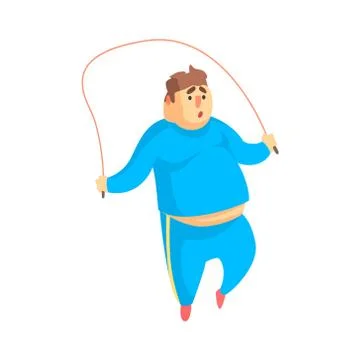 Funny Chubby Man Character Doing Gym Workout Jumping On Skipping Rope Stock Illustration