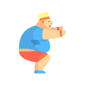 Funny Chubby Man Character Doing Sit Ups At Gym Workout Sweating Illustration Stock Illustration