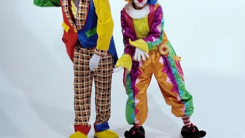 Funny circus clowns dancing in a strange and comic way Stockbeeldmateriaal 70513305