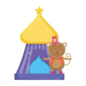 Funny circus monkey with hat in tent Ilustración de archivo