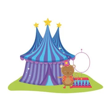 Funny circus monkey with hat in tent Ilustración de archivo