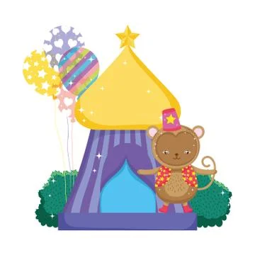Funny circus monkey with hat in tent Stock-Illustration