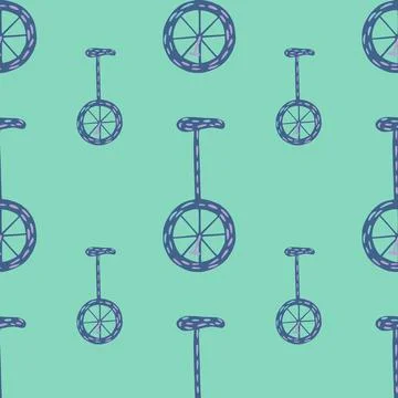 Funny circus seamless pattern with navy blue colored bicycle elements. Light  イラスト素材
