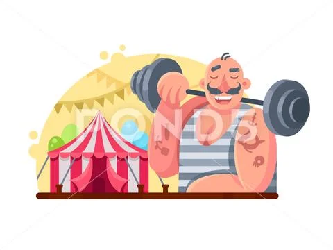Funny circus weight lifter Stock Illustration