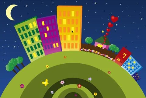 Funny city at night Stock Illustration
