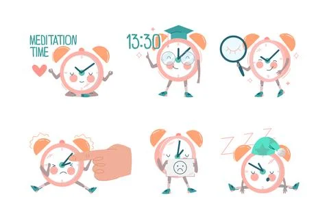 Funny Clock Character with Cute Face Vector Set Stockillustratie
