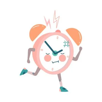 Funny Clock Character with Red Cheeks Running Forward Vector Illustration Stock Illustration