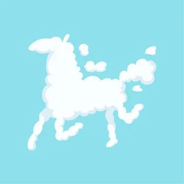 Funny cloud in form of running horse. Silhouette of animal. Isolated flat vector Stock Illustration