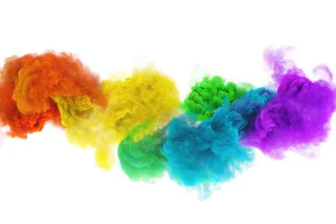 Funny clouds of colored rainbow smoke in white background Illustrazione stock