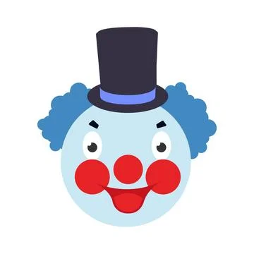 Funny Clown Face with Top Hat, Red Cheeks and Blue Hair for Party Fun Stock Illustration