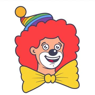 A funny clown in a multi-colored hat and a red wig. Stock Illustration