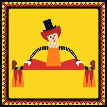 Funny clown performs big splits Stock Illustration