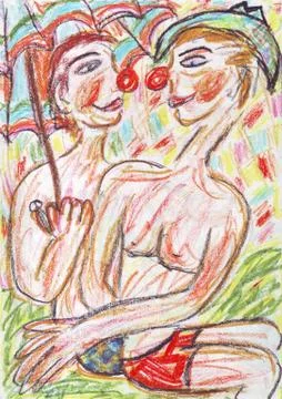 Funny clowns in summer Stock Illustration