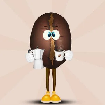 Funny coffee bean with coffeepot Stock Illustration