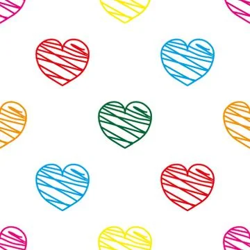 Funny colored hearts seamless pattern on white background. 14 february wallpa Stock Illustration