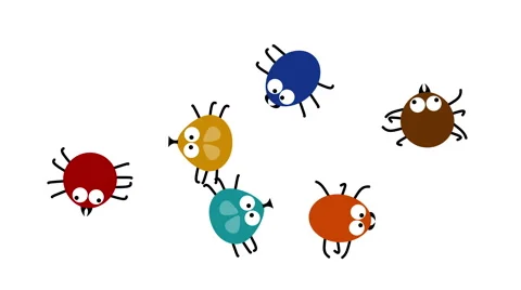 Funny colored insects crawling on white, 2d animated cartoon, seamless loop Stock Footage 65001023