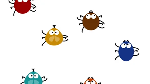 Funny colored insects creep up on white, 2d animated cartoon, seamless loop Stock Footage 65002592