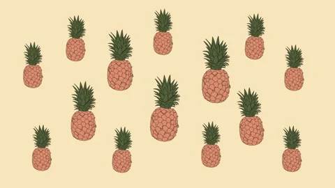 Funny colorful background with dancing pineapples. Light yellow and brown Stock Footage 134635583