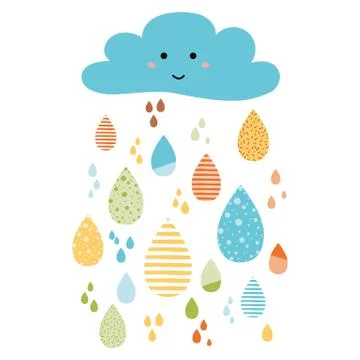 Funny colorful drops of rain clouds. Vector autumn banner fall background Smi Illustrazione stock