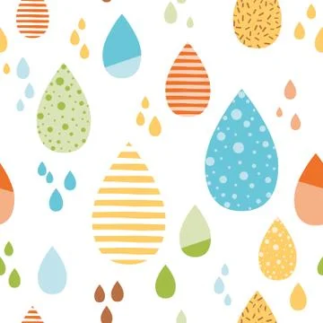 Funny colorful drops of rain Vector autumn seamless pattern. Kids fall backgr Stock Illustration