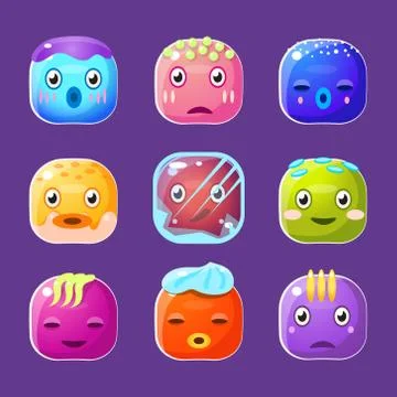 Funny Colorful Square Faces Set, Emotional Cartoon Vector Avatars Stock Illustration