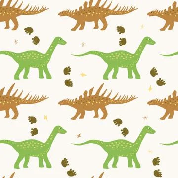 Funny colorful vector seamless pattern with dino Stock Illustration