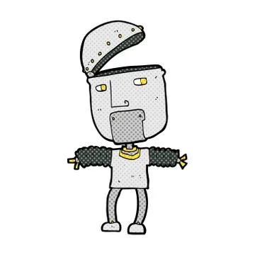 Funny comic cartoon robot with open head Illustrazione stock