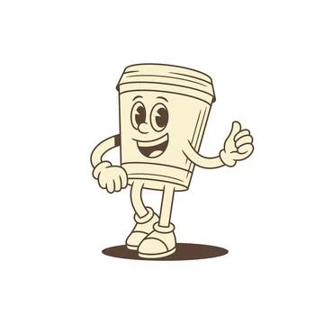 Funny comic coffee paper cup cartoon character thumb up contoured vector flat Stock Illustration