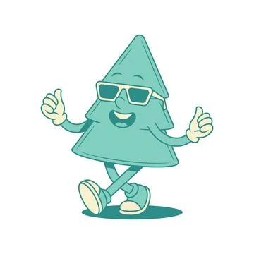 Funny comic green fir tree Christmas cartoon character contoured vector fla.. Stock Illustration