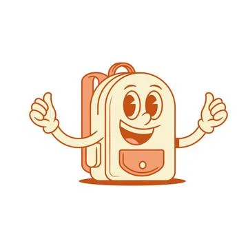 Funny comic schoolbag back to school cartoon character thumb up isometric v.. Stock Illustration
