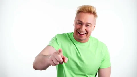 Funny comic, smiling guy pointing finger Stock Footage 236501861