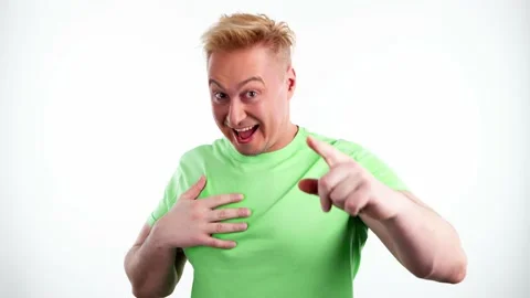 Funny comic, smiling guy pointing finger Stock Footage 236501896