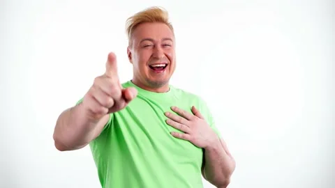 Funny comic, smiling guy pointing finger Stock Footage 237523939
