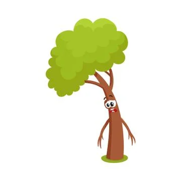 Funny comic tree character feeling sad, upset, discouraged, showing despair Stock Illustration